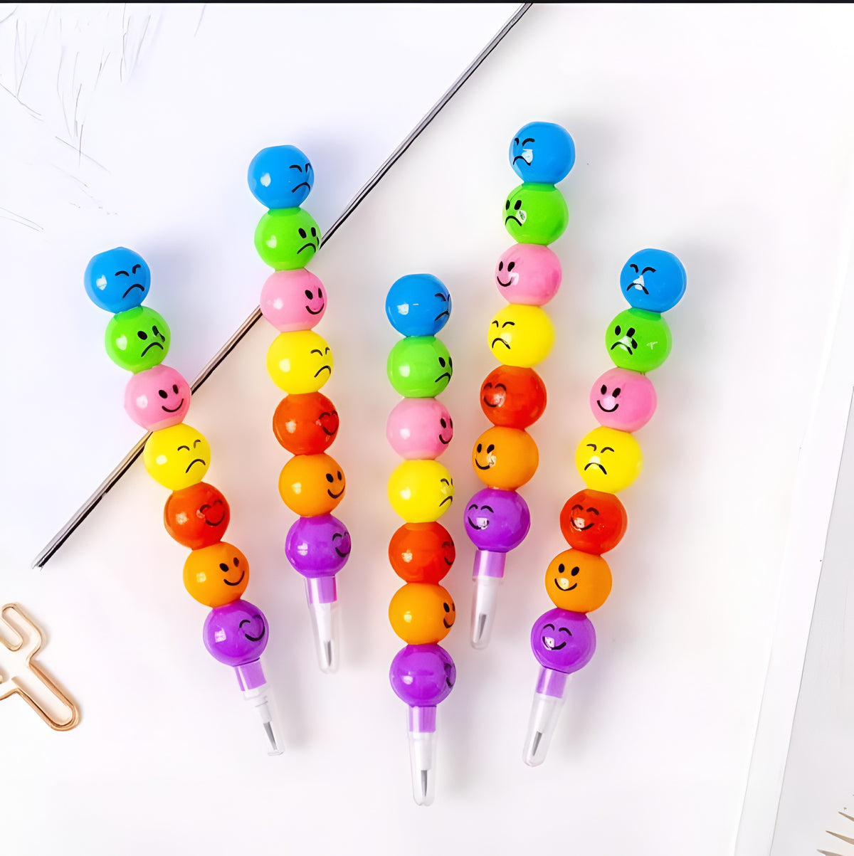 4 Pcs Smiley Cartoon Stationery Pencils – Fun Rainbow Pens with Cute Funny Faces for Kids and Students