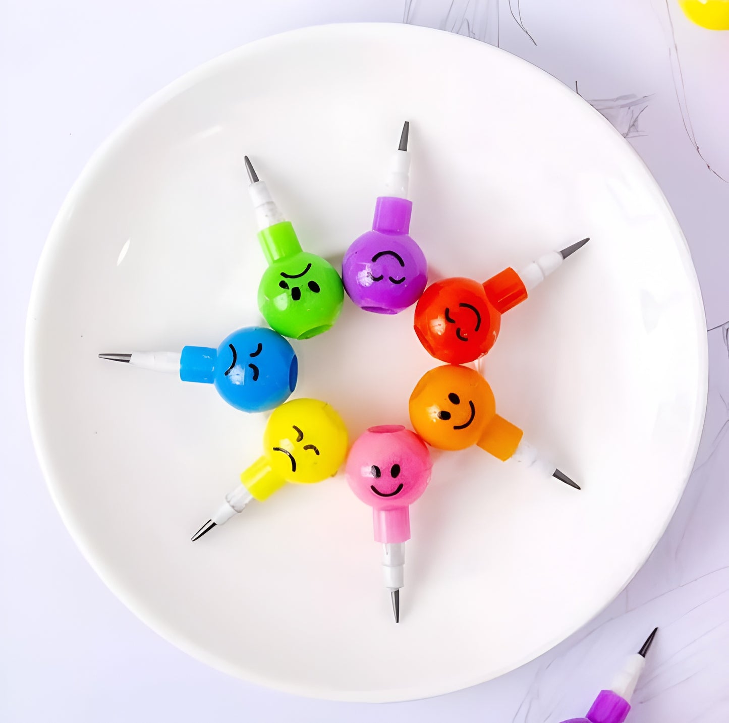 4 Pcs Smiley Cartoon Stationery Pencils – Fun Rainbow Pens with Cute Funny Faces for Kids and Students
