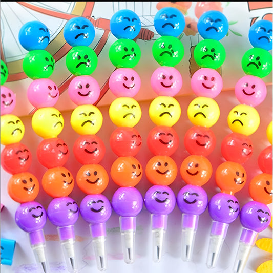 4 Pcs Smiley Cartoon Stationery Pencils – Fun Rainbow Pens with Cute Funny Faces for Kids and Students